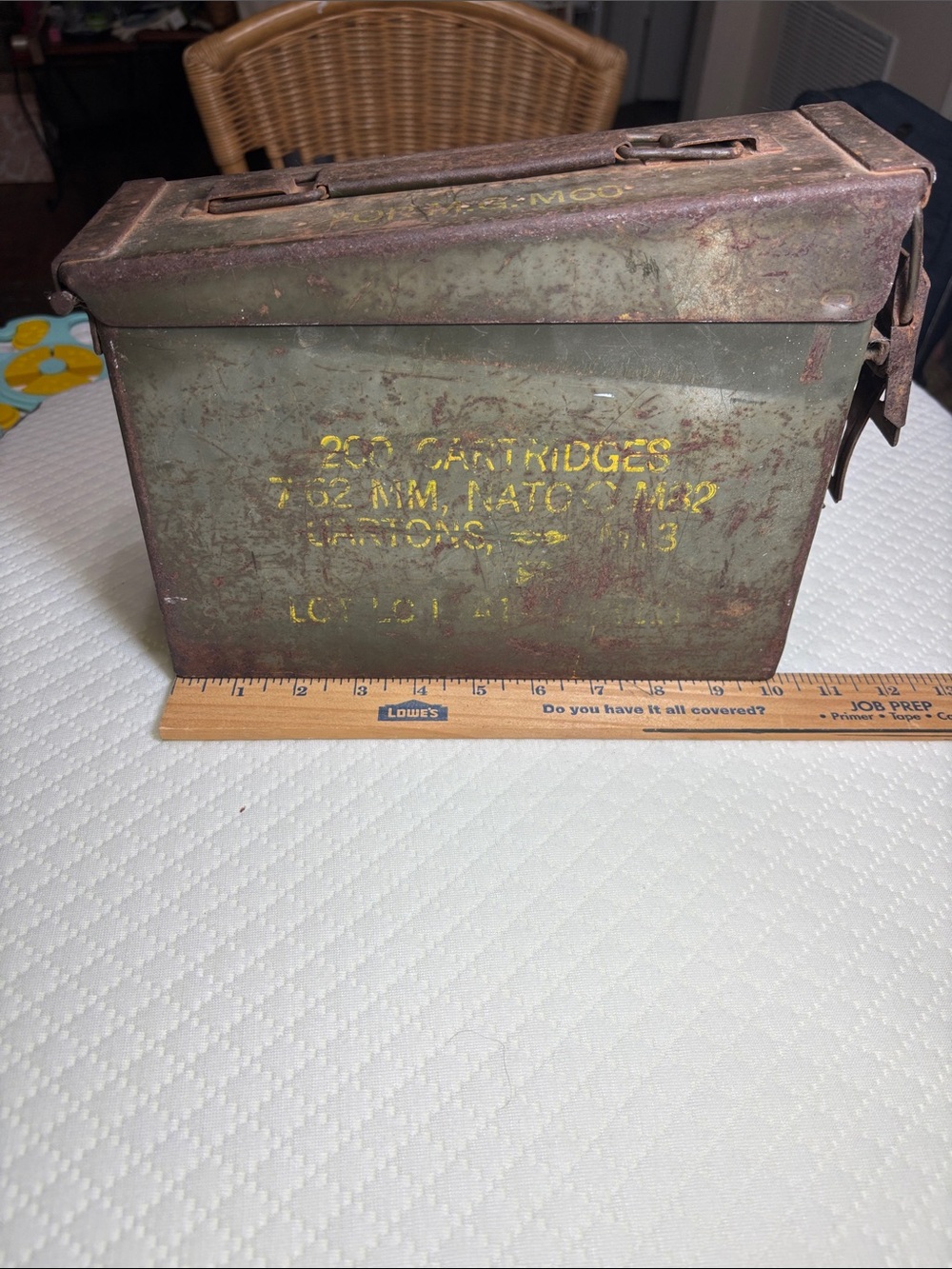 Vintage Olive Green Metal Ammo Box Storage Case